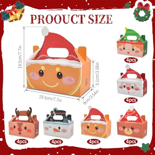 Christmas Treat Boxes with Handle - 6 Festive Designs for Holiday Gifts & Party Favors