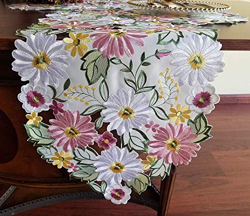 Spring Floral Embroidered Table Runner 13x34 Inches for Easter & Home Decor
