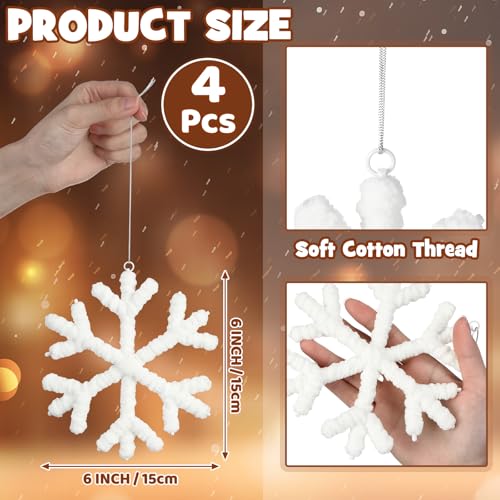 Remagr 4 Pack 6-Inch Snowflake Christmas Ornaments - Classic White Holiday Decor