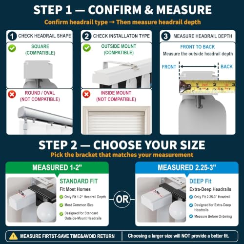 Heavy-Duty Steel Blind Headrail Brackets, No-Drill Clamp (3 Pack)