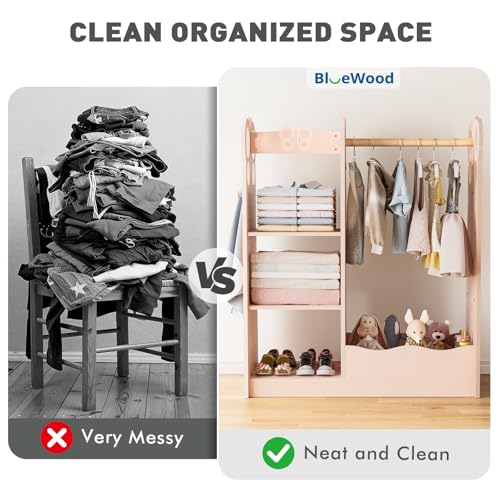 Kids Dress-Up Wardrobe with Mirror & Storage Bins, Toddler Costume Closet