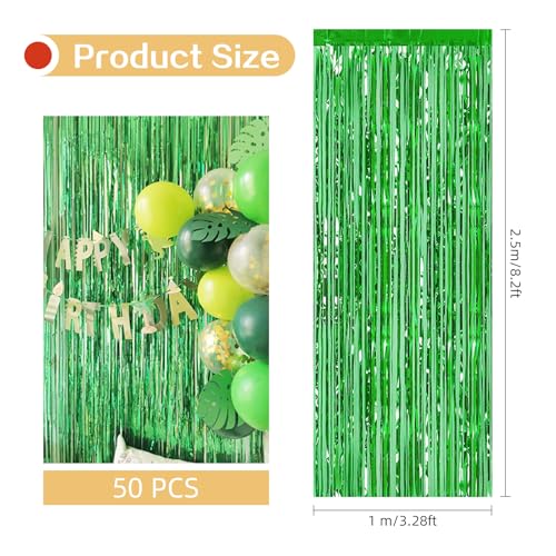 Green Foil Fringe Curtain 50 Pack - Metallic Tinsel Backdrop for Parties