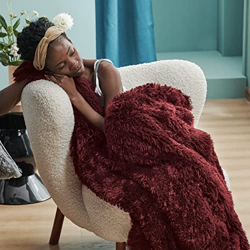 Bedsure Burgundy Faux Fur Fluffy Sherpa Blanket 50x60 Throw - Reversible