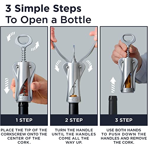 Deiss LUX Silver Wing Corkscrew Wine Opener with Built-in Bottle Opener