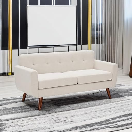 65-Inch Mid-Century Modern Loveseat Sofa, Upholstered Small Couch, Beige