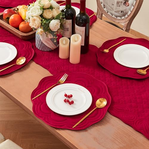 Loom and Mill Christmas Red Quilted Round Placemats Set of 6, 15-inch