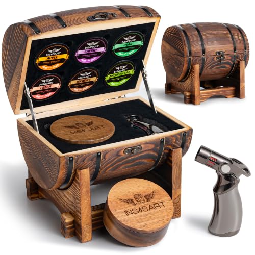 INSISART Charred Whiskey Smoker Kit with Barrel - Old Fashioned Cocktail Smoking Set