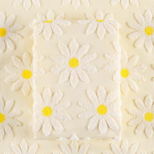 Floral Daisy Cotton Hand Towels - 2 Pack Decorative Farmhouse Bathroom Towels
