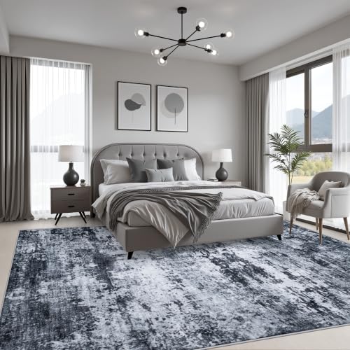 5x7 Modern Abstract Area Rug - Washable Non-Slip Black Indoor Carpet