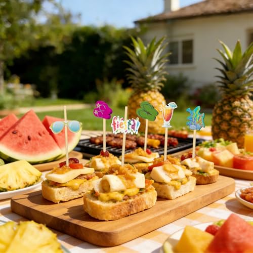 Beach Themed Cocktail Picks - 100pcs Bamboo Food Sticks for Appetizers & Charcuterie