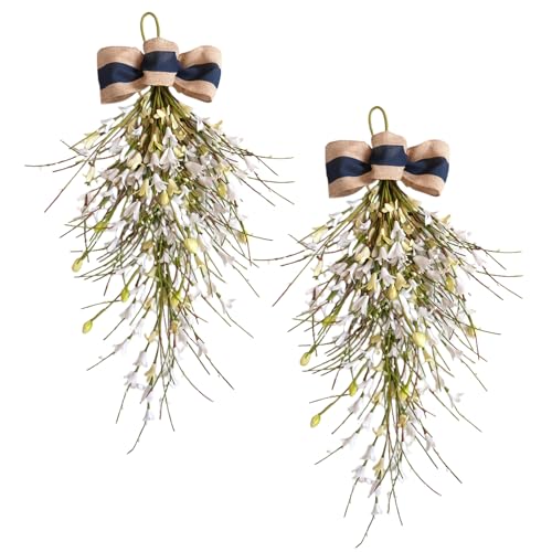 2-Piece Artificial Forsythia Teardrop Swag, 21-Inch Spring Floral Door Decor