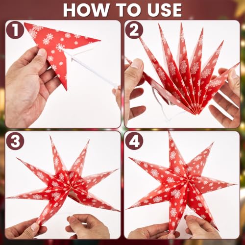 Paper Jazz Foldable 7-Point Star Lantern Ornaments - 5 Designs Indoor Xmas Decorations