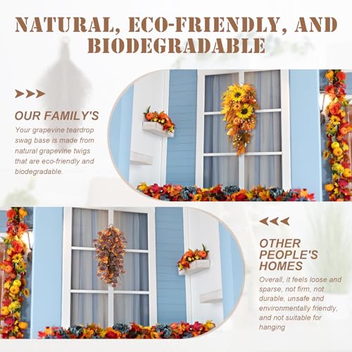 17-Inch Grapevine Teardrop Swag Wreath Base - Natural DIY Craft Form (2 Pack)