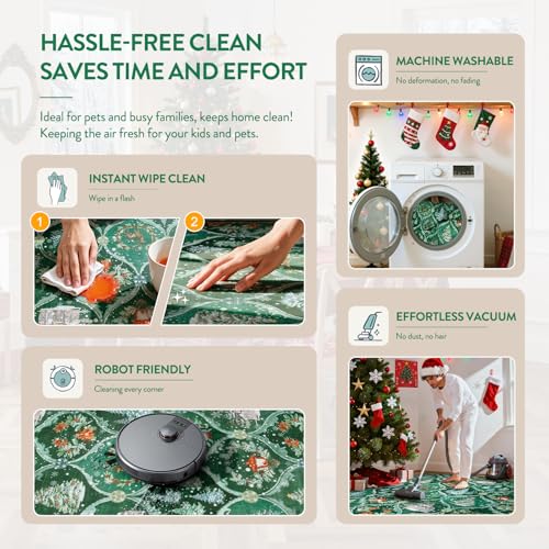 Lahome 2x3 Green Multi Christmas Entryway Rug Non-Slip Faux Wool Vintage Style