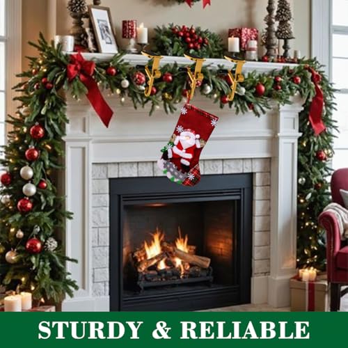 Adjustable Fireplace Stocking and Garland Hanger, 3-Pack Gold Metal Hooks
