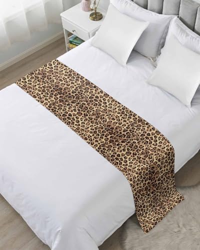 Retro Leopard Print Satin Bed Runner - Brown & Black Decorative Scarf