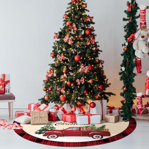 48 Inch Red Truck Christmas Tree Skirt - Holiday Decor for Indoor & Outdoor Use