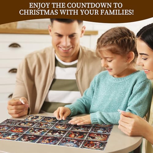 Rideomon Christmas Advent Calendar Puzzle 2026 - 1008 Piece Stained Glass Jesus Life, 24 Days Holiday Countdown, Family Decor - Christmas A
