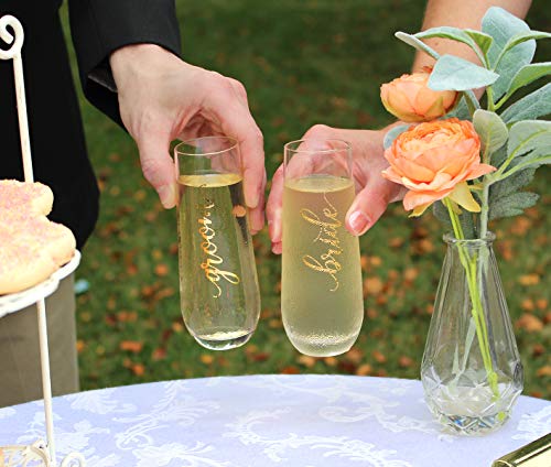 Bride Stemless Champagne Glass - Gold Lettering Wedding Toasting Drinkware