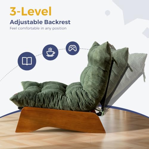 3-Position Adjustable Floor Chair with Tufted Cushion, Dark Green