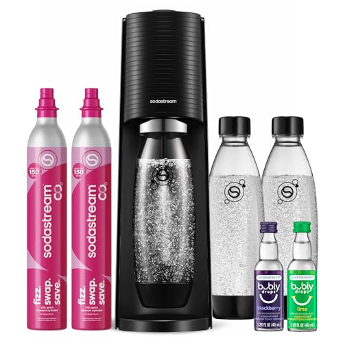 Sparkling Water Maker Bundle with 2 CO2 Cylinders & 3 Bottles - Black
