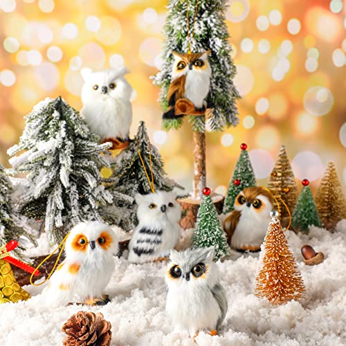 Zhanmai 6-Pack Christmas Hanging Owl Ornaments – Furry Woodland Xmas Tree Decorations for Holiday Home & Party