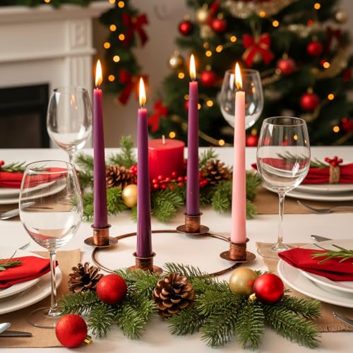 Bronze Metal Christmas Advent Candle Holder - 4 Taper Candle Stand
