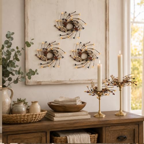 YLOLUL Primitive 4-Piece Mini Pip Twig Candle Ring Wreath Set - Rustic Decor
