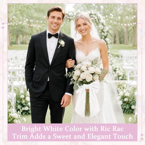 White Cotton Wreath Sash with Ric Rac Trim for Front Door Decor