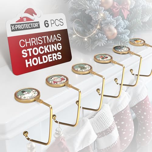 Non-Slip Christmas Stocking Holders for Mantel - Set of 6 Gold Hangers