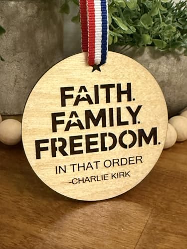Faith Family Freedom Memorial Ornament with Red White & Blue Ribbon - Handmade USA