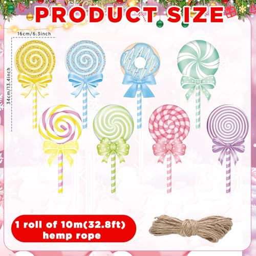 8Pcs Christmas Candyland Candy Cane Ornaments - Large Peppermint Lollipop Tree Picks