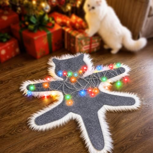 AddPride Grey Cat Rug with Colorful Light - Christmas Vacation Decor 20 x 24 in