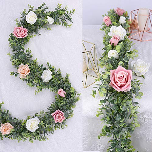Artificial Eucalyptus Garland 2-Pack, 6ft Faux Greenery Vines for Wall Decor