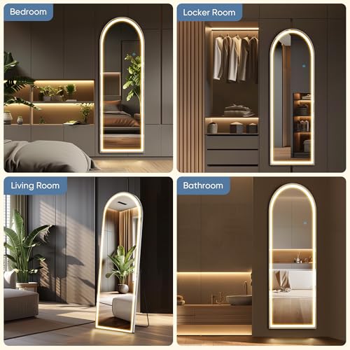 Arched LED Full Length Mirror 20"x63" - Dimmable Lighted Floor Mirror
