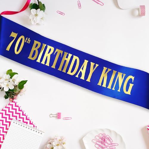 70th Birthday King Sash for Men - Royal Blue Satin Party Accessory