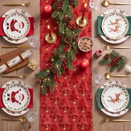 Artoid Mode 13" x 60" Red Gold Plush Table Runner - Christmas Decor