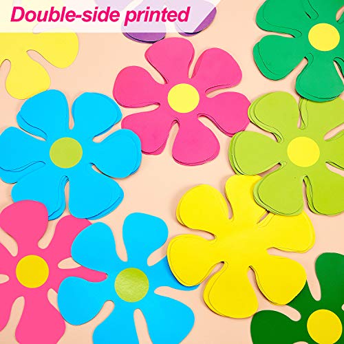 60 Retro Flower Cutouts for Hippie Party Decorations, 4.33-inch Paper Flowers