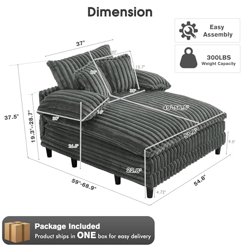 Oversized Chaise Lounge Chair with Adjustable Backrest, Dark Grey