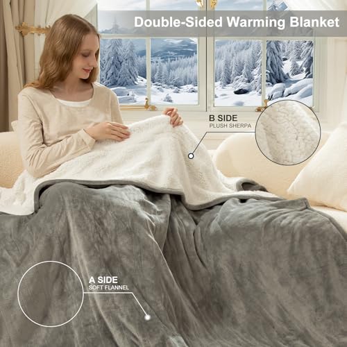 Queen Size Heated Electric Blanket with Dual Control, Grey - 5 Heat Settings, 10-Hour Auto Off, Washable