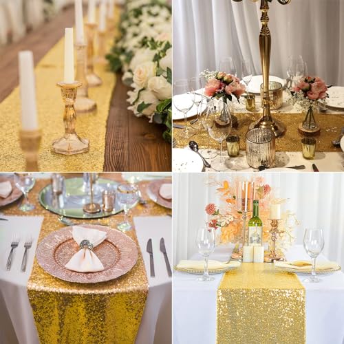 HMQIANG 6 Pack Gold Sequin Table Runners 12x108 Inch Party Decor Set