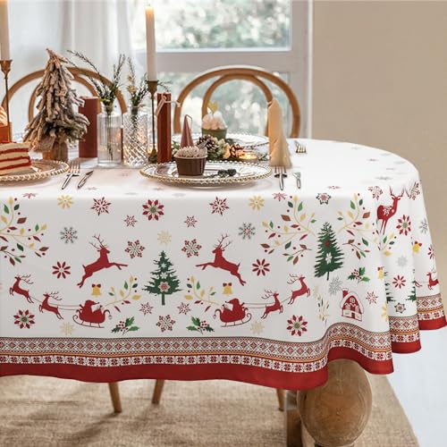Bnejvif 60 x 102 Oval Christmas Tablecloth – Red Snowflake Plaid 100% Polyester