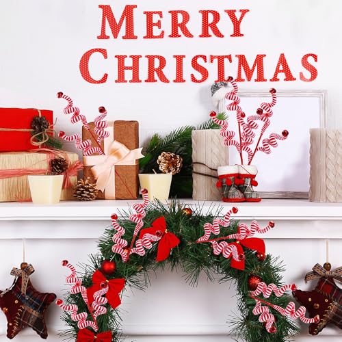 Sggvecsy Red Christmas Candy Cane Woolen Bell Decor - 6 pcs Holiday Tree Picks