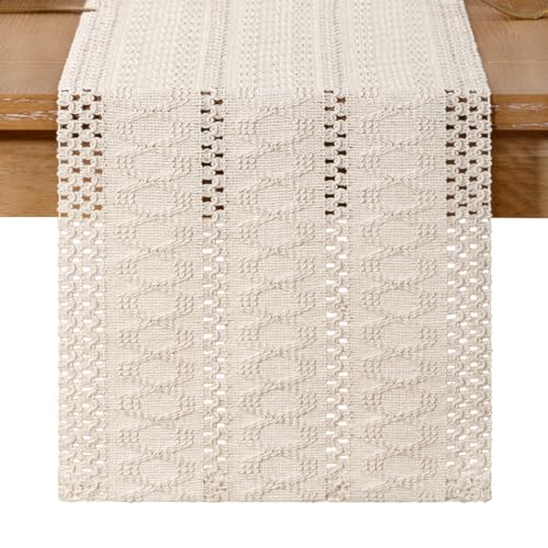 Boho Macrame Table Runner, 36-Inch Rustic Farmhouse Cotton Dining Decor