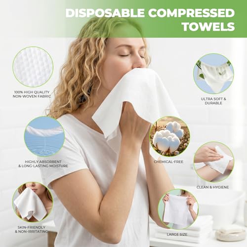 60 Pcs Compressed Face Towel Refills - 100% Viscose Disposable Facial Wipes