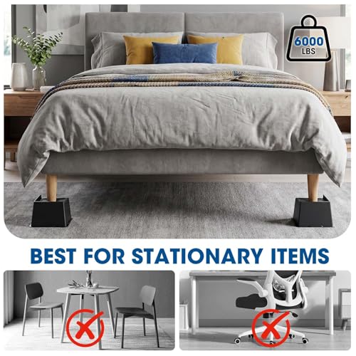 Heavy-Duty L-Shaped Bed Risers - 2 to 6 Inch Height, 4 Pack