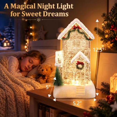 Lighted Christmas Snow Globe Church Water Lantern, 12.5” High