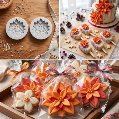 Christmas Fondant Mold Poinsettia Flower Silicone Chocolate Mold - Style F