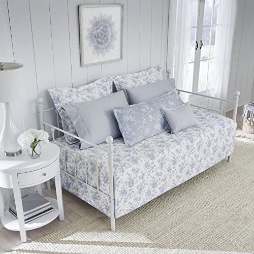 Blue Floral 4-Piece Quilted Daybed Bedding Set with Shams & Bolster Cover