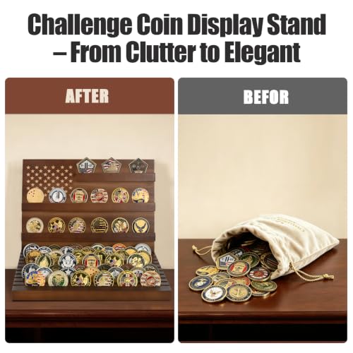 Solid Wood Challenge Coin Display Stand - Large Tabletop Coin Holder